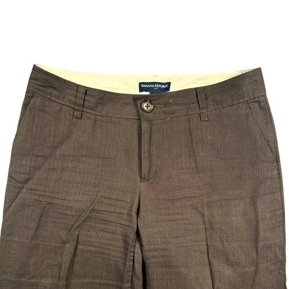 Banana Republic Brown Pinstripe Linen Cotton Trousers Straight Leg Pants Size 8